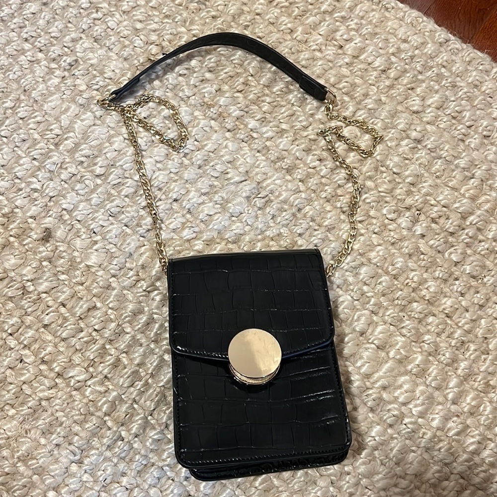 Warehouse Black and Gold Crossbody Purse